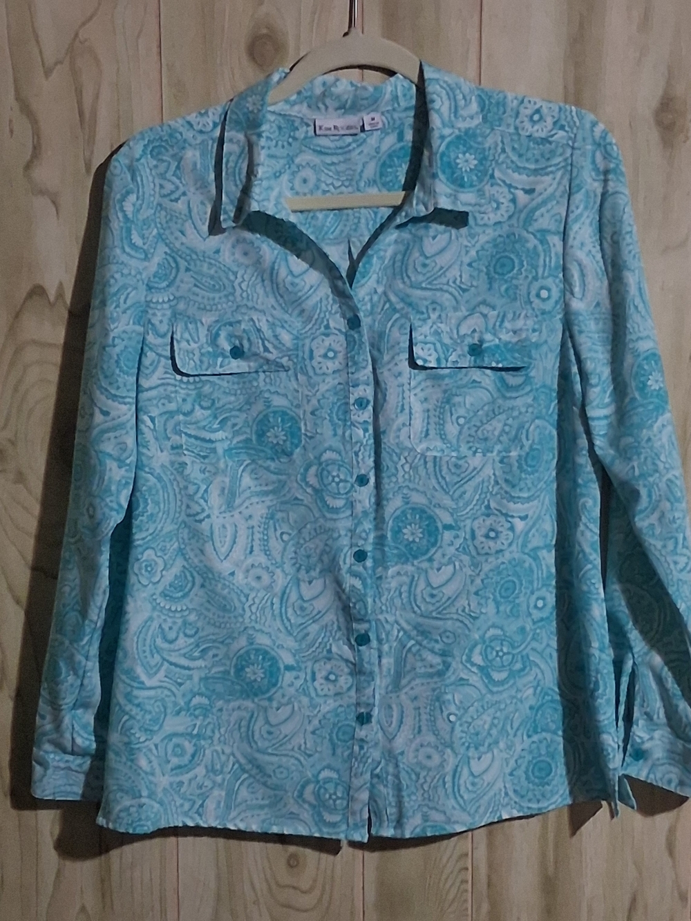 Kim Rogers Teal Paisley Button-Up Blouse